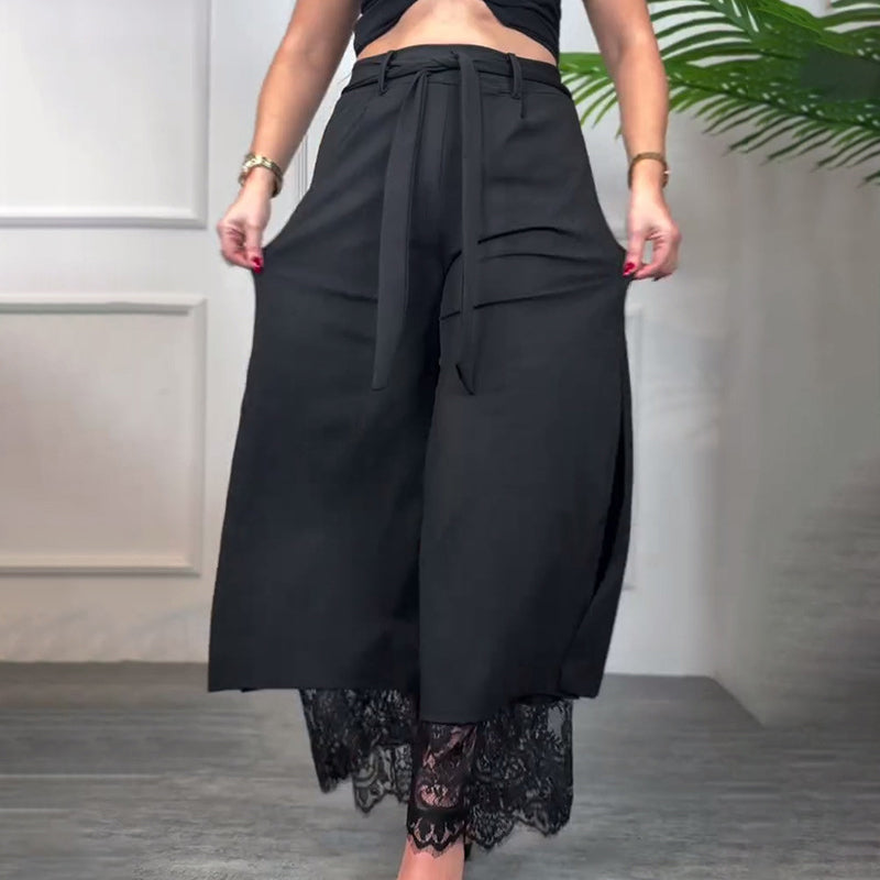 Winterfeld | Stilvolle Weitbein-Hose mit Transparentem Spitzeneinsatz