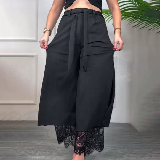 Winterfeld | Stilvolle Weitbein-Hose mit Transparentem Spitzeneinsatz