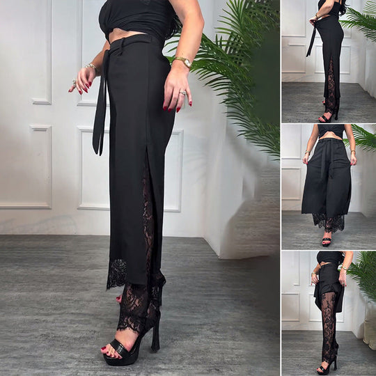 Winterfeld | Stilvolle Weitbein-Hose mit Transparentem Spitzeneinsatz