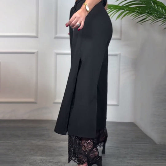 Winterfeld | Stilvolle Weitbein-Hose mit Transparentem Spitzeneinsatz