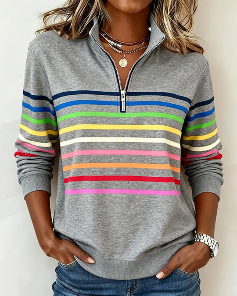 Sommerfeld | Gestreifter Pullover mit Viertel-Reißverschluss