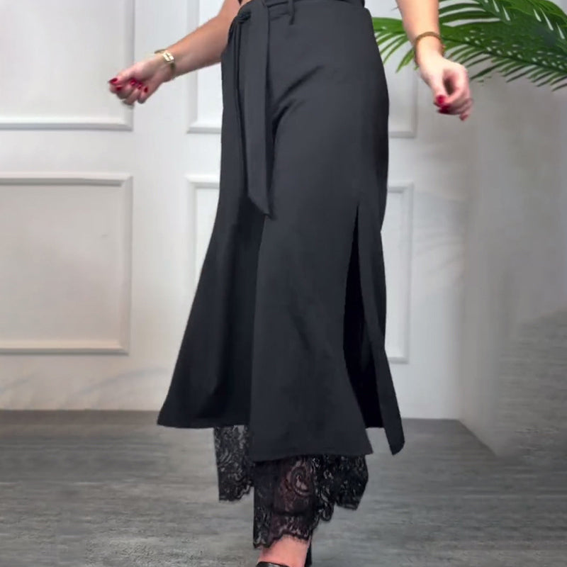 Winterfeld | Stilvolle Weitbein-Hose mit Transparentem Spitzeneinsatz