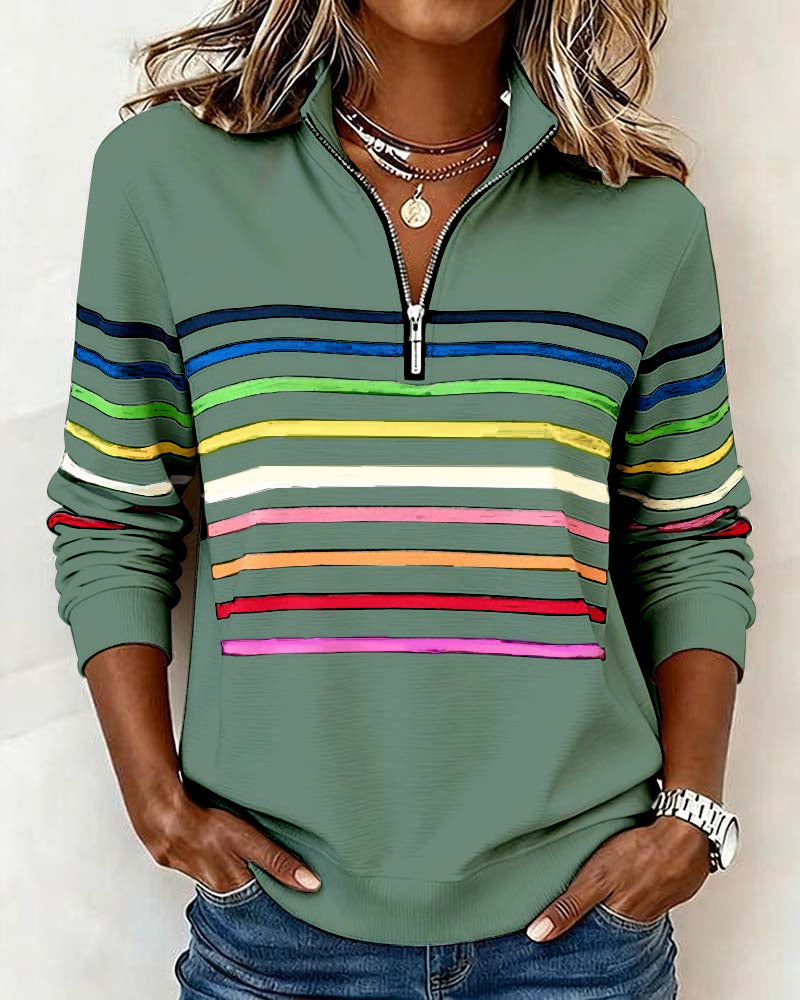 Sommerfeld | Gestreifter Pullover mit Viertel-Reißverschluss
