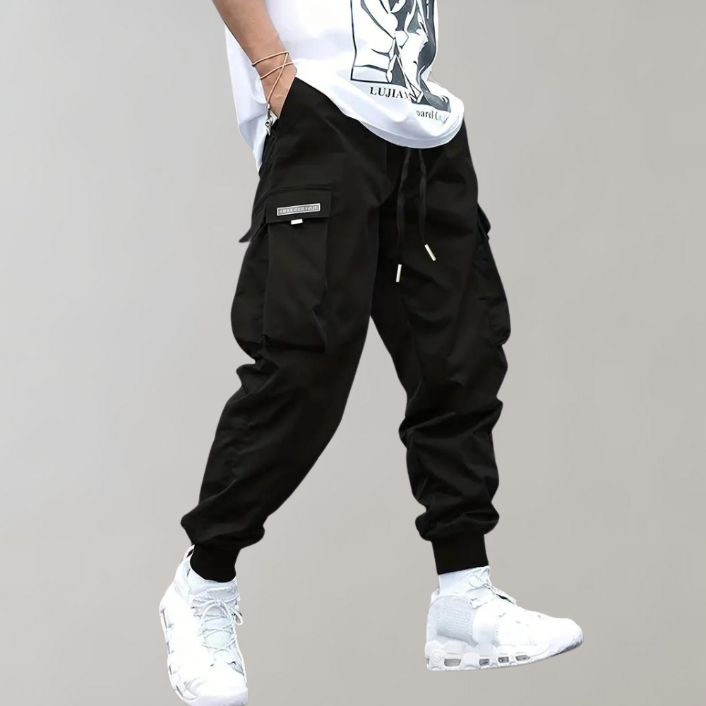 Winterfeld™ | Herren Cargo Jogginghose – Lila Streetwear-Hose mit Reißverschlusstaschen & Bündchen