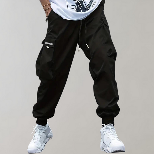 Winterfeld™ | Herren Cargo Jogginghose – Lila Streetwear-Hose mit Reißverschlusstaschen & Bündchen