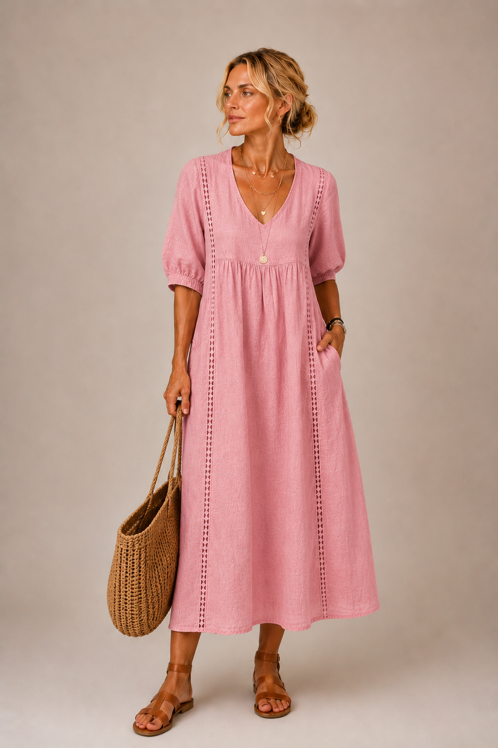 Sommerfeld | Leinen-Baumwollkleid mit Spitze (1 Kaufen, 1 GRATIS dazu)