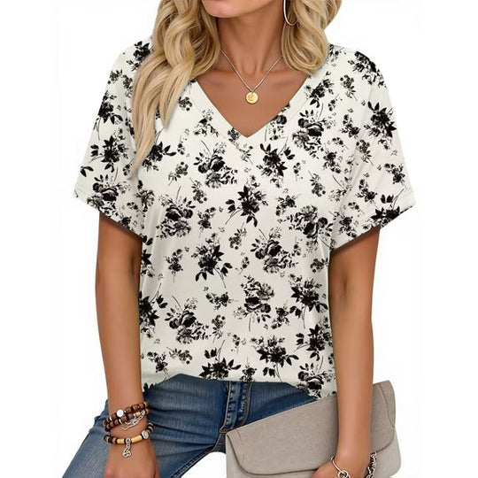 Sommerfeld | Blumenmuster-Tops, Kurzarm, V-Ausschnitt