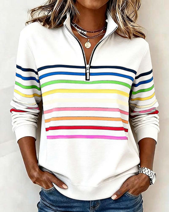 Sommerfeld | Gestreifter Pullover mit Viertel-Reißverschluss