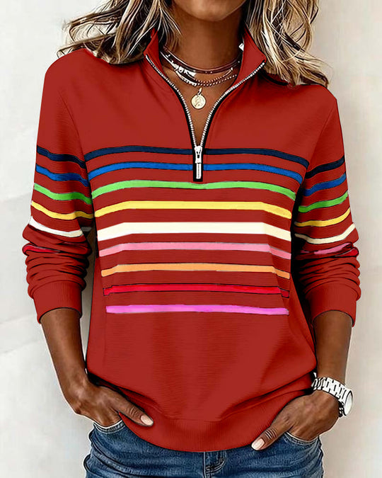 Sommerfeld | Gestreifter Pullover mit Viertel-Reißverschluss
