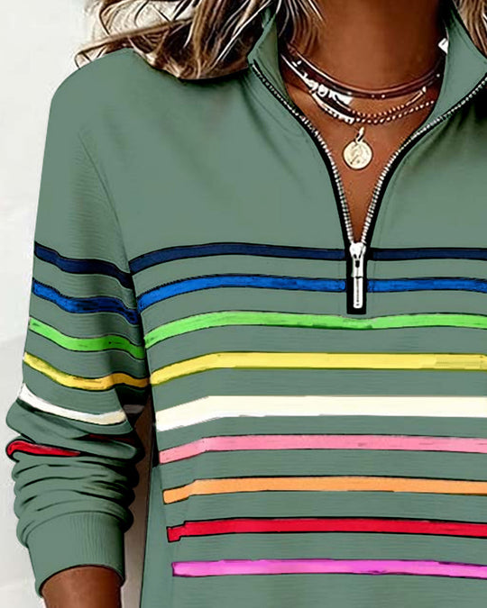 Sommerfeld | Gestreifter Pullover mit Viertel-Reißverschluss