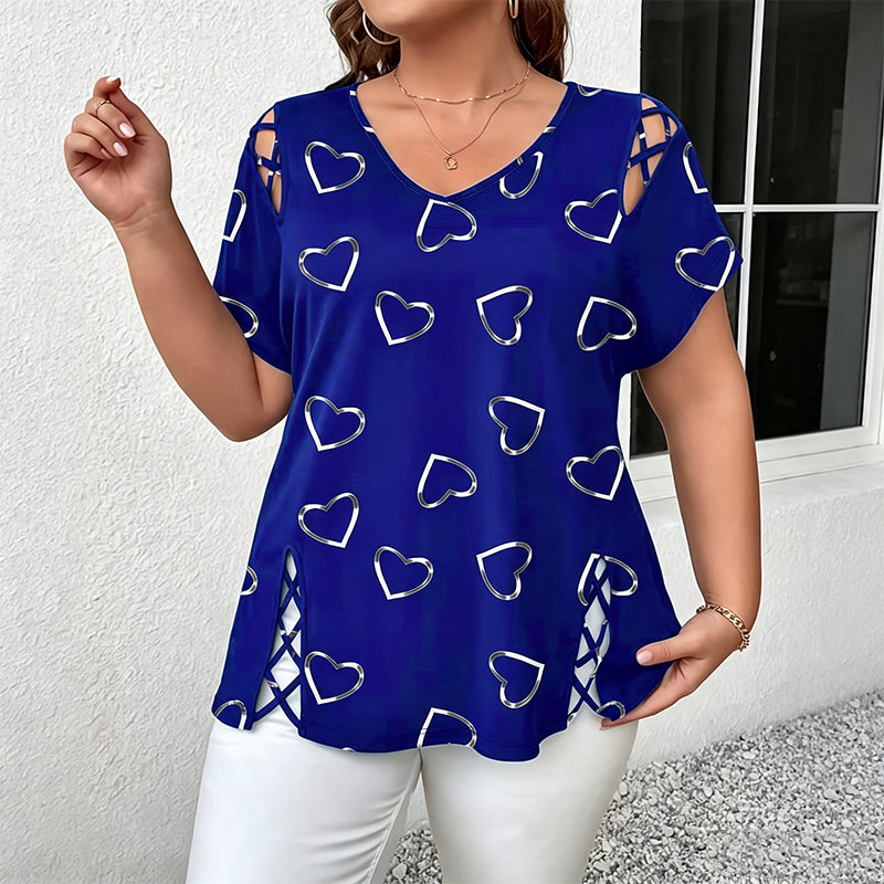 Winterfeld | Damen T-Shirt mit Herzmuster und V-Ausschnitt (1 kaufen, 1 GRATIS dazu)