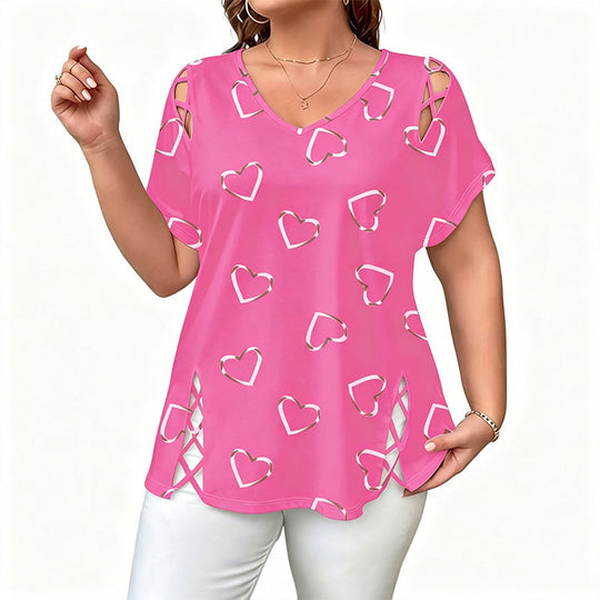 Sommerfeld | Damen T-Shirt mit Herzmuster und V-Ausschnitt (1 kaufen, 1 GRATIS dazu)